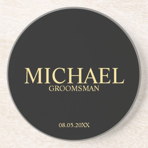 Classic Black and Gold Personalized Groomsmen Coaster