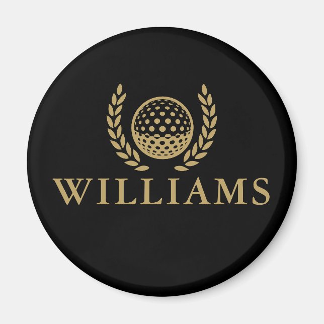 Classic Black And Gold Personalized Name Monogram Magnet (Front)