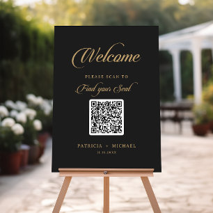 Classic Black and Gold QR Code Seating Chart Foam Board
