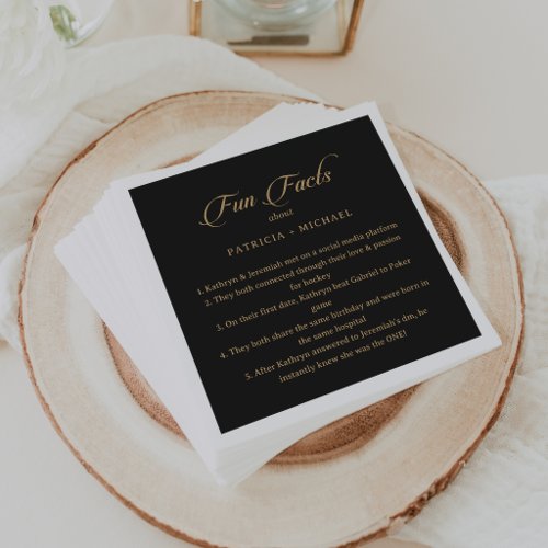 Classic Black and Gold  Trivia Fun Facts Wedding  Napkins