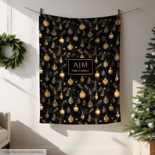 Classic black and gold watercolor holiday throw fleece blanket