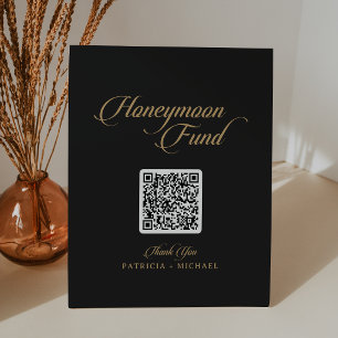 Classic Black and Gold Wedding Honeymoon Fund Pedestal Sign