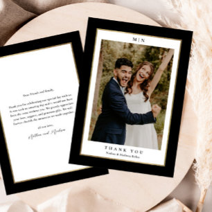 Classic Black and Gold Wedding Photo Thank You Card