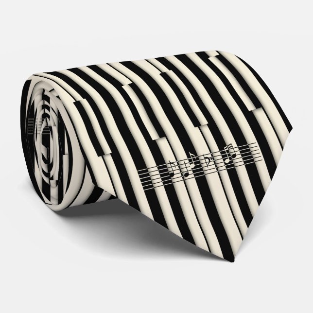 Classic Black and Ivory Abstract Piano Key  Neck Tie (Rolled)