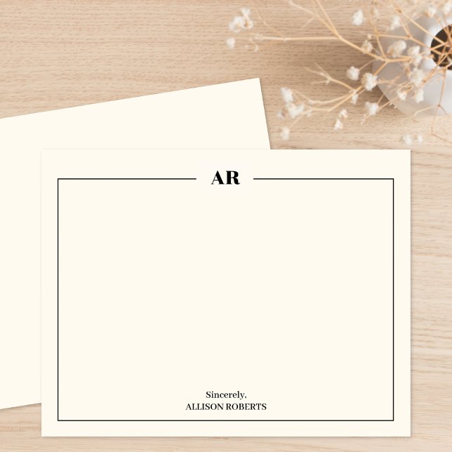 Classic Black and Ivory Monogram Note Card (Creator Uploaded)