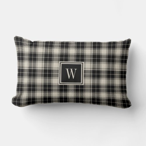 Classic Black and Off_White Plaid with Monogram Lumbar Pillow