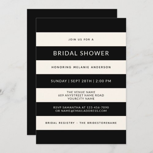 Classic Black and Off_White Stripes Bridal Shower Invitation