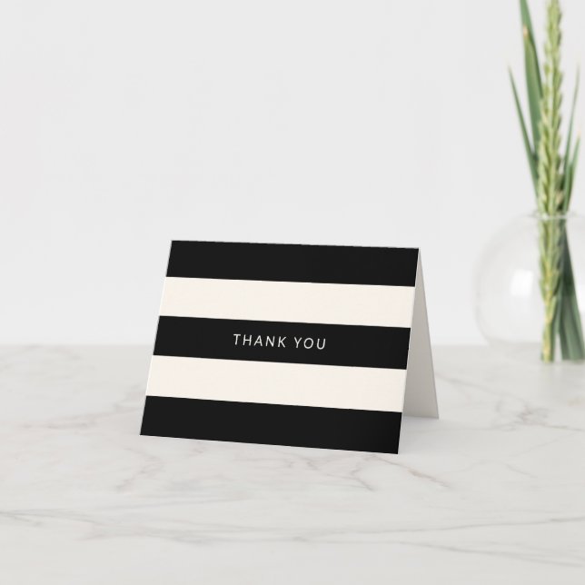 Classic Black and Off-White Stripes Thank You Card (Front)