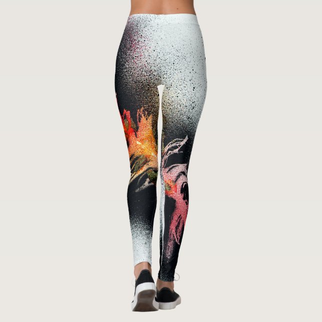 Classic Black and Orange Feather Leggings (Back)