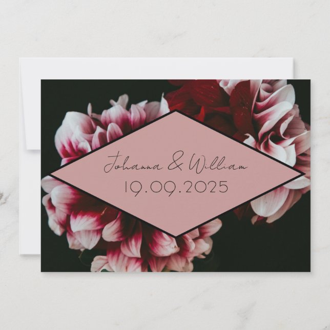 Classic Black and Pink Peonies  Save The Date (Back)