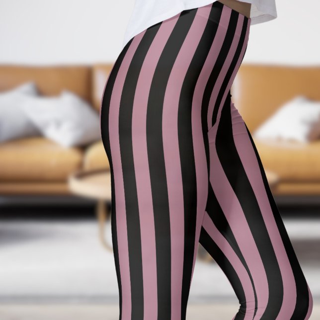 Classic Black and Pink Strip Pattern Leggings (Classic Black and Pink Strip Pattern Leggings)