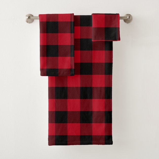 Classic Black and Red Buffalo Plaid Bath Towel Set (Insitu)