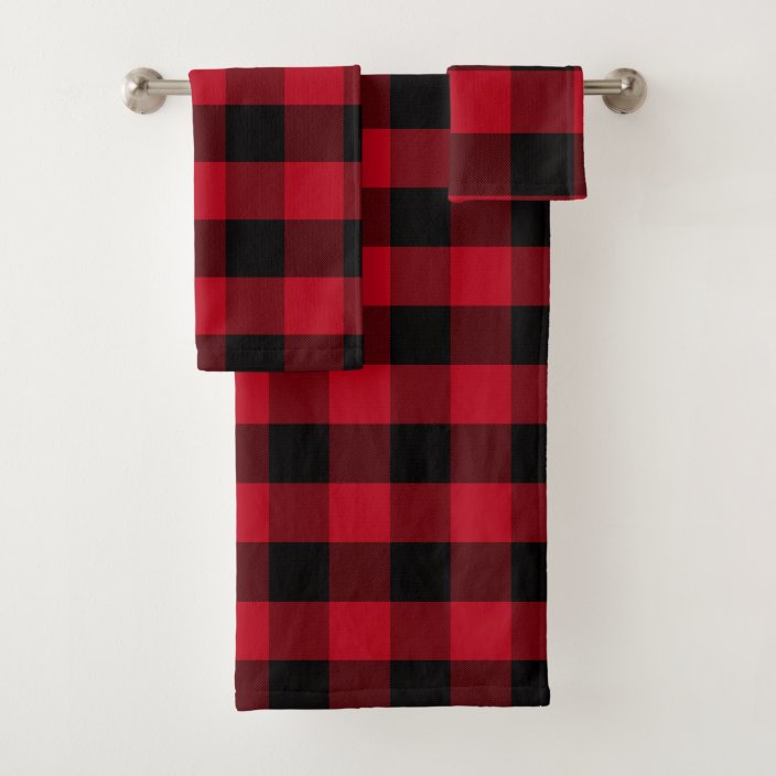 Classic Black and Red Buffalo Plaid Bath Towel Set