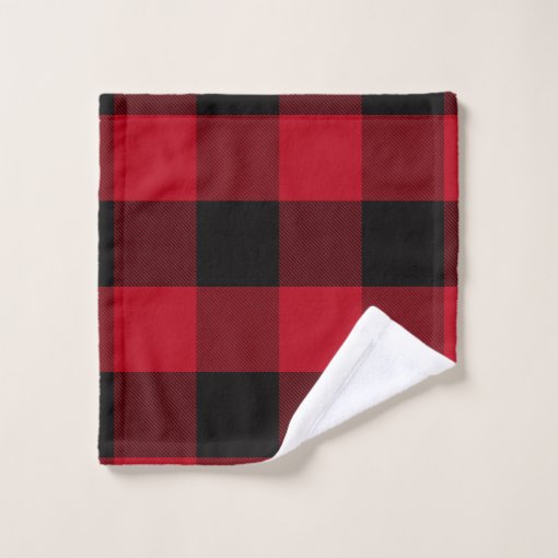 Classic Black and Red Buffalo Plaid Bath Towel Set | Zazzle