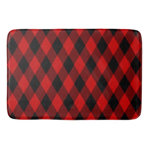 Classic Black and Red Diamond Pattern Bath Mat