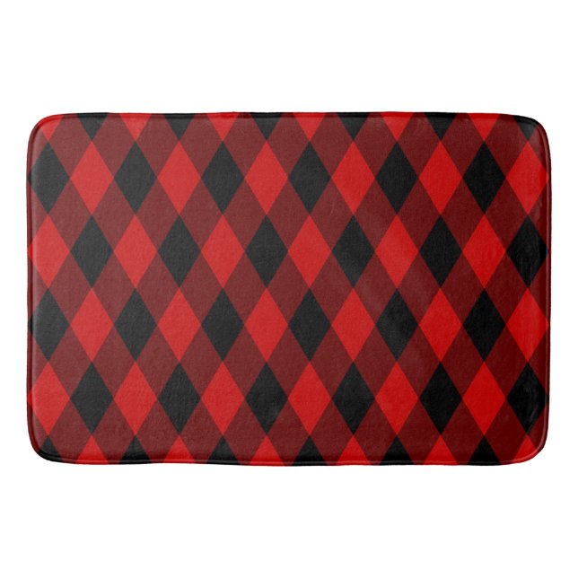 Classic Black and Red Diamond Pattern Bath Mat (Front)