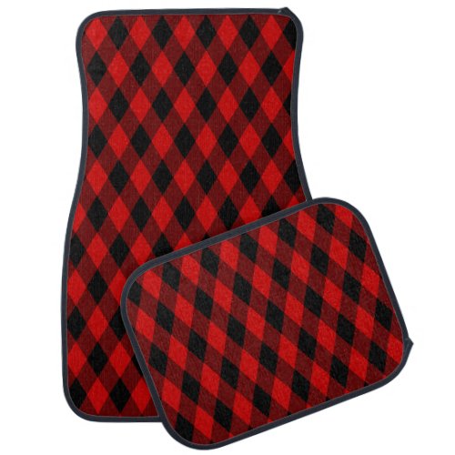 Classic Black and Red Diamond Pattern Car Floor Mat