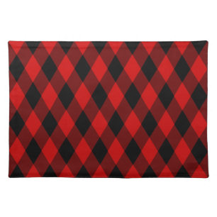 Classic Black and Red Diamond Pattern Cloth Placemat
