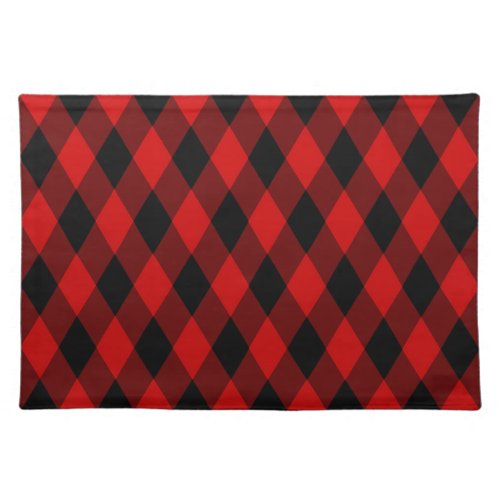 Classic Black and Red Diamond Pattern Cloth Placemat
