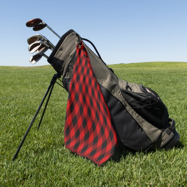 Classic Black and Red Diamond Pattern Golf Towel (Green)