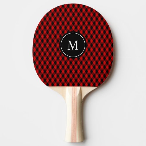 Classic Black and Red Diamond Pattern  Monogram Ping Pong Paddle