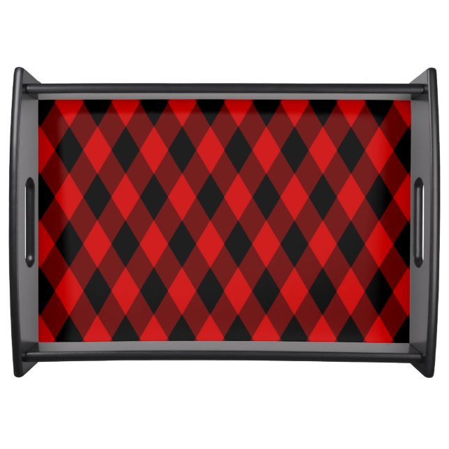 Classic Black and Red Diamond Pattern Serving Tray (Front)