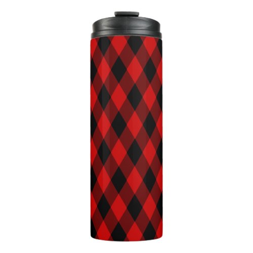 Classic Black and Red Diamond Pattern Thermal Tumbler