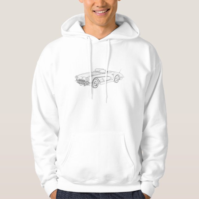 Classic Black and White 1958 Chevy Corvette Art Hoodie (Front)
