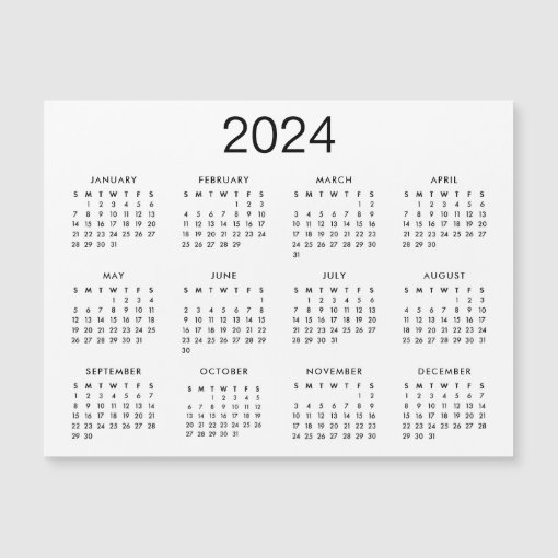 Classic Black And White 2024 Calendar Magnet | Zazzle