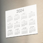 Classic Black And White 2024 Calendar Magnet<br><div class="desc">A simple classic 2024 calendar fridge magnet with black lettering on a white background. You can even add more text or images,  customize background color.</div>
