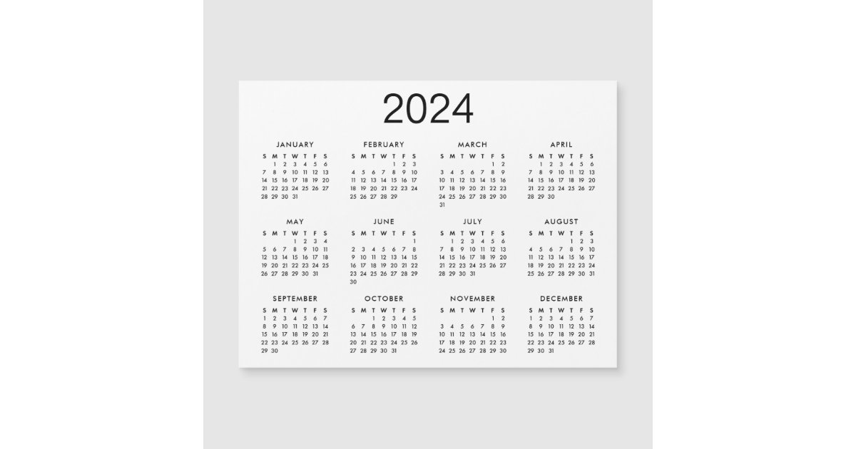 Classic Black And White 2024 Calendar Magnet | Zazzle