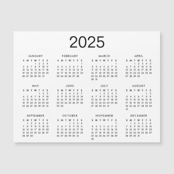 Classic Black And White 2025 Calendar Magnet by officesuppliesshop at Zazzle