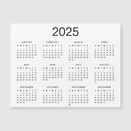 Classic Black And White 2025 Calendar Magnet