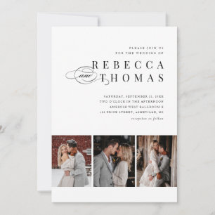 Classic Black and White 3 Photo Wedding Invitation