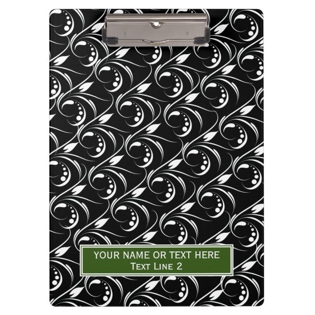 Classic Black and White: Abstract Flowers Pattern Clipboard (Front)