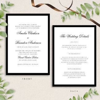 Classic Black and White Border Wedding Details & Invitation