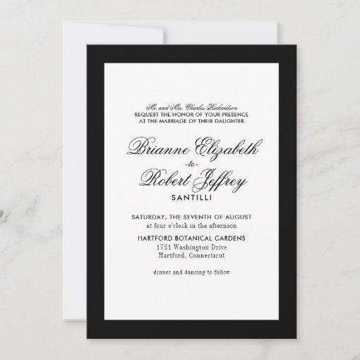 Classic Black and White Border Wedding Invitation | Zazzle