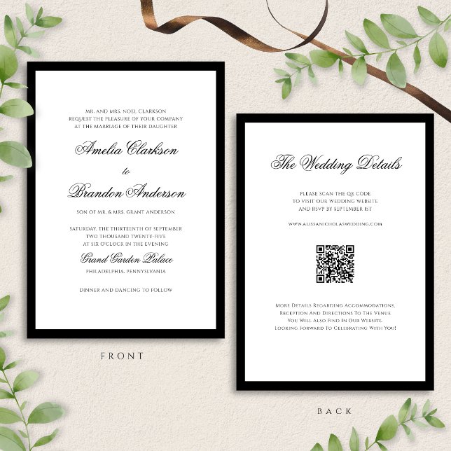 Classic Black and White Border Wedding QR Code Invitation (Creator Uploaded)