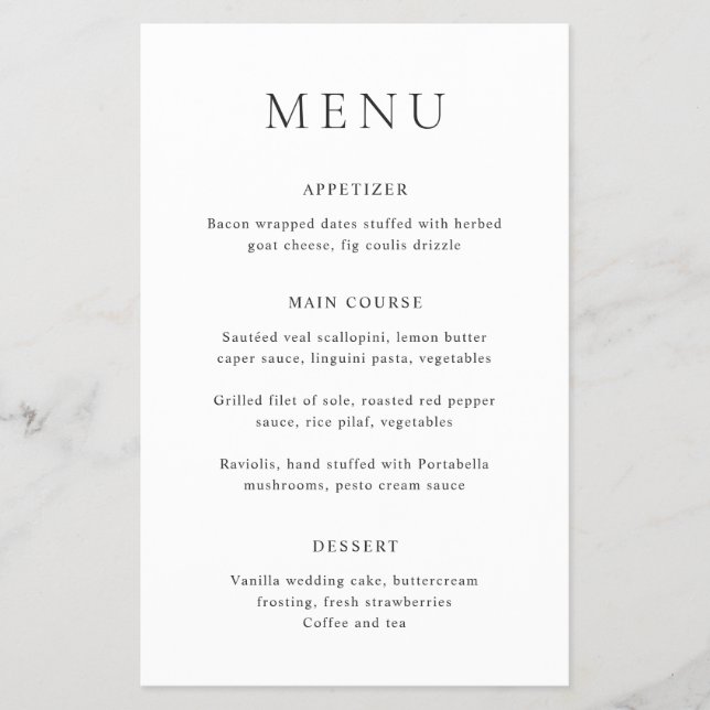 Classic Black and White Budget Wedding Menu Flyer (Front)