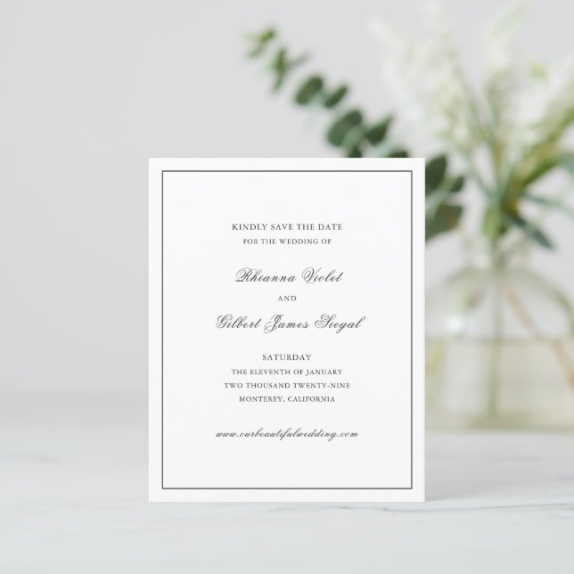 Classic Black and White Budget Wedding Save Date (Standing Front)