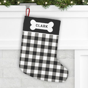Classic Black and White Buffalo Plaid Dog Bone Small Christmas Stocking