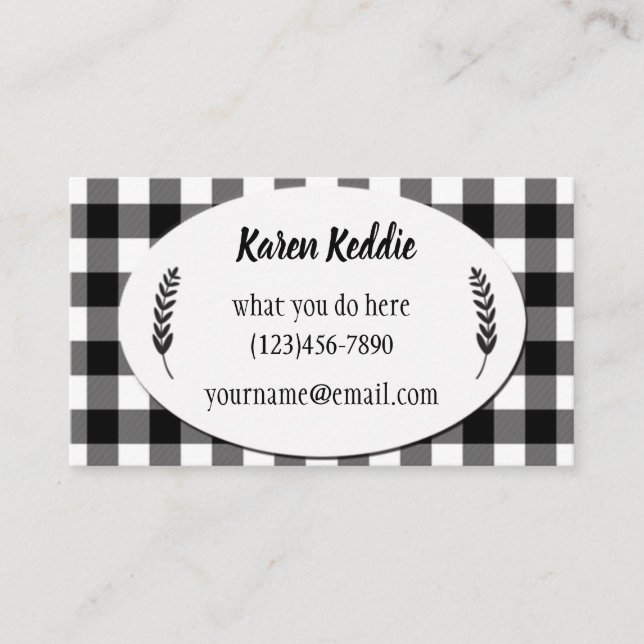Classic Black and White Buffalo Plaid with Laurel Business Card (Front)