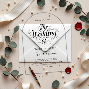 Classic Black and White Calligraphy Script Wedding Acrylic Invitations