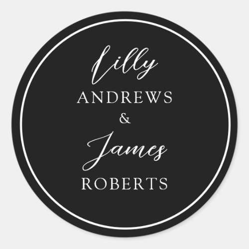 Classic.Black and White Calligraphy Wedding Classic Round Sticker