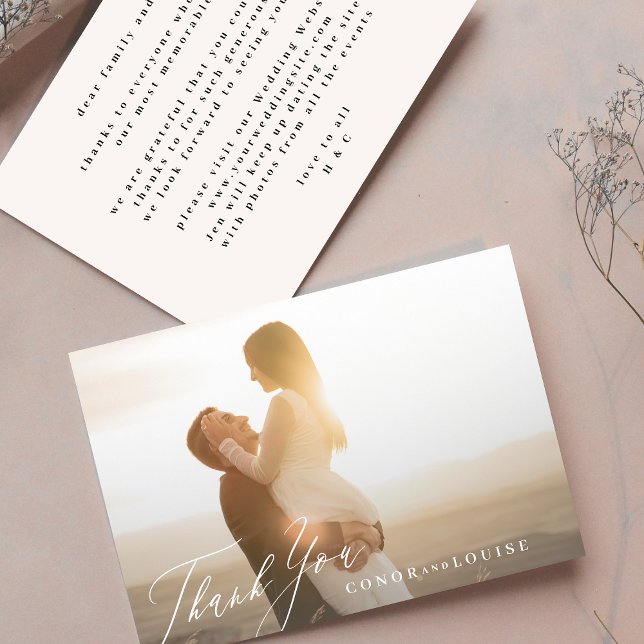 Classic Black and White Calligraphy Wedding Photo Thank You Card (Creator Uploaded)