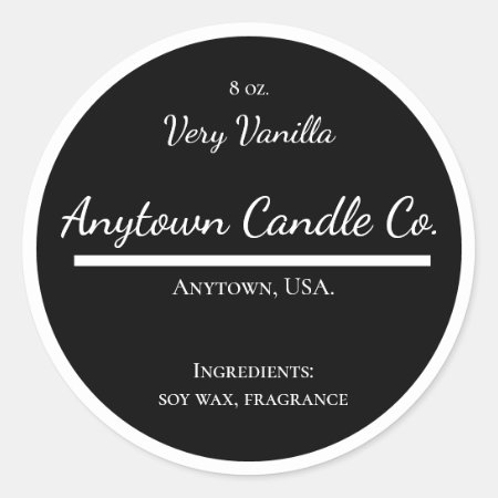 Classic Black And White Candle Jar Label