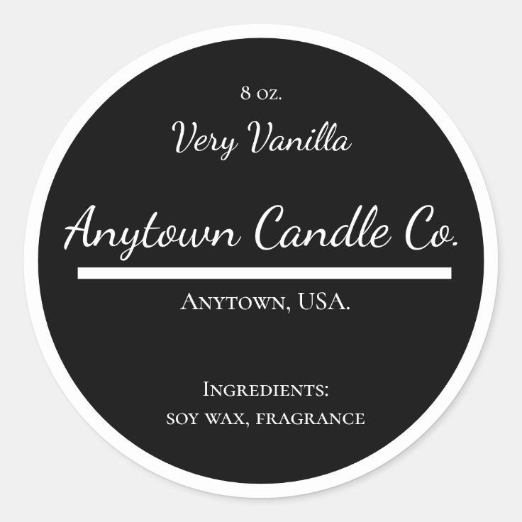 Classic Black and White Candle Jar Label | Zazzle