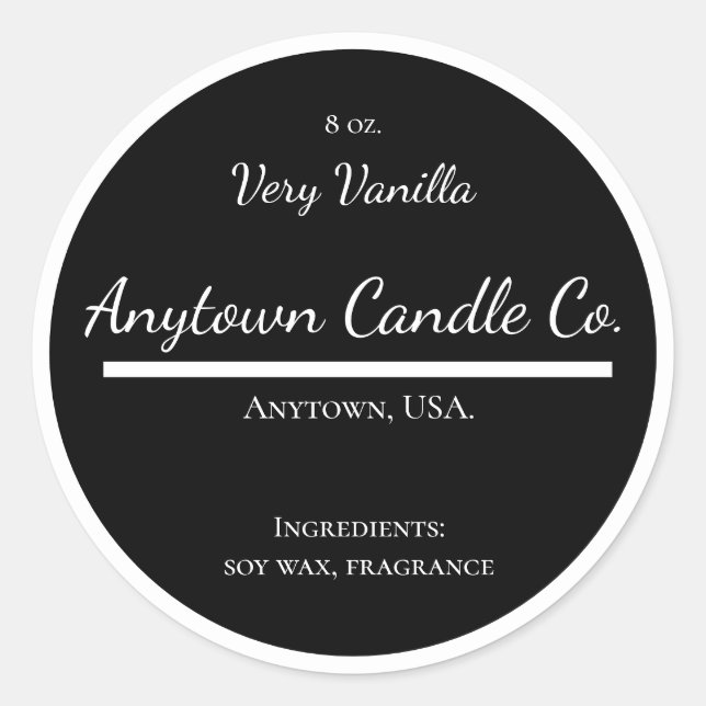 Classic Black and White Candle Jar Label (Front)