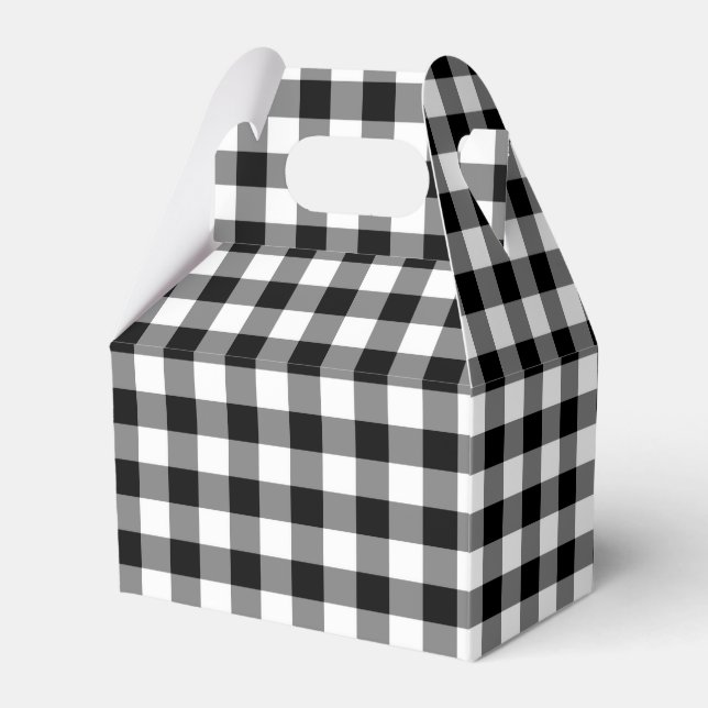 Classic Black And White Checked Gingham Favor Boxes (Front Side)