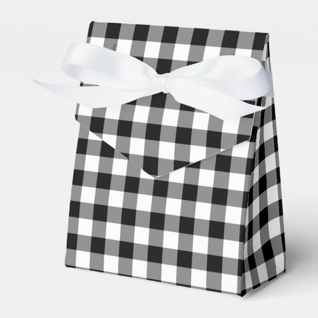 Classic Black And White Checked Gingham Pattern Favor Boxes (Front Side)